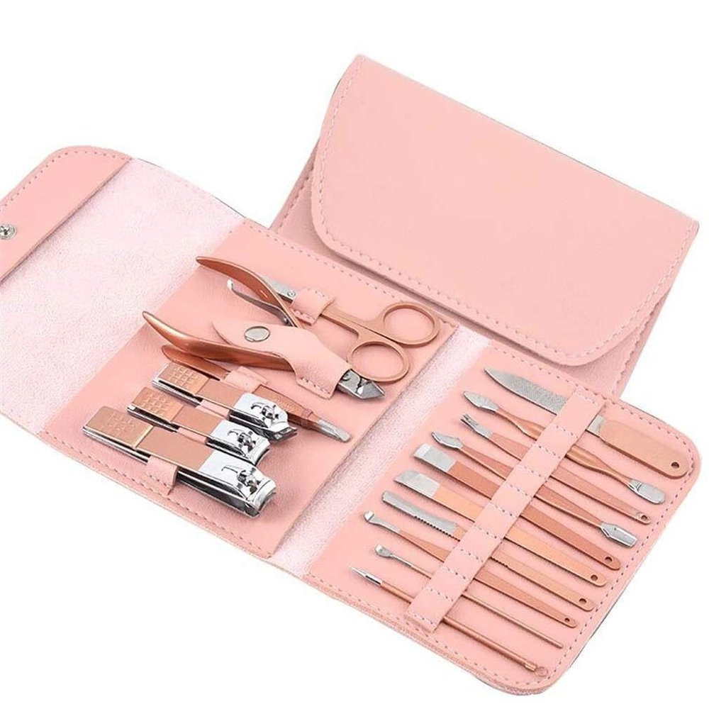 16-Piece Manicure Pedicure Set  Stainless Steel Nail Clippers, Cuticle Remover & Travel Kit for Men & Women (Pink)