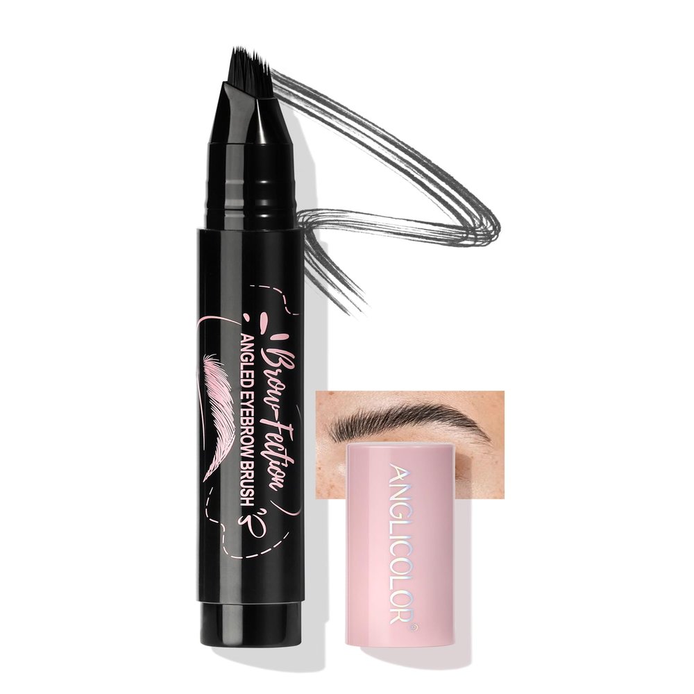 Anglicolor Eyebrow Pen, Angled Brow Brush, Microblading Eyebrow Pencils for Women, Natural Brow Pen, Eyebrow Brush To Hair-Like Strokes Long-Lasting, Waterproof, Smudge-Proof (105 Black)