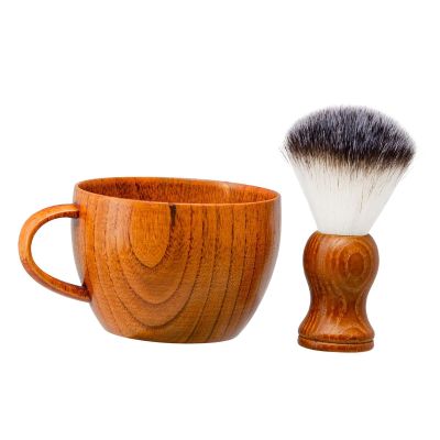 Men's Shaving Kit with Brush and Bowl for Beard Maintenance - Wooden Handle & Nylon Bristles - for Home, Salon, or Gift
