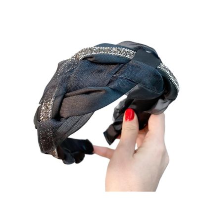 SIDUFHAOPKLL Headband Drill strip splicing headband temperament light mature hair accessories(Black)