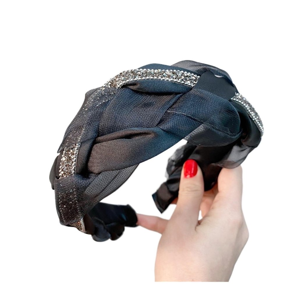 SIDUFHAOPKLL Headband Drill strip splicing headband temperament light mature hair accessories(Black)