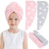 FIOBEE Microfiber Hair Towel Wrap for Kid Rapid Drying Towel Absorbent Hair Turbans for Wet Hair with Button Women Girls Long Curly Hair Pack of 2, Pink/Gray Rabbit view 1