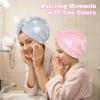 FIOBEE Microfiber Hair Towel Wrap for Kid Rapid Drying Towel Absorbent Hair Turbans for Wet Hair with Button Women Girls Long Curly Hair Pack of 2, Pink/Gray Rabbit view 2