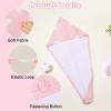 FIOBEE Microfiber Hair Towel Wrap for Kid Rapid Drying Towel Absorbent Hair Turbans for Wet Hair with Button Women Girls Long Curly Hair Pack of 2, Pink/Gray Rabbit view 3