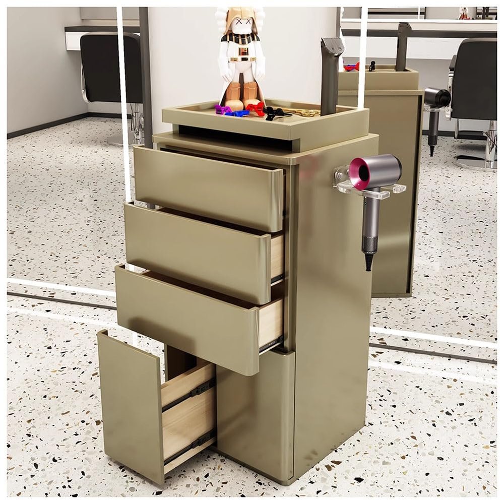 GZHERVICES 4 - Layer Salon Station Storage Cabinet, Beauty Barber Styling Stations Organizer, Hair Stylist Station Set(Gold)