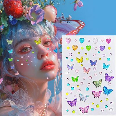140 pcs Butterfly Face Gems - Self-Adhesive Rhinestone Stickers for Face & Body - Aurora Rainbow Glitter Face Jewels Ideal for Party Makeup, Cosplay & Beach Themed Events