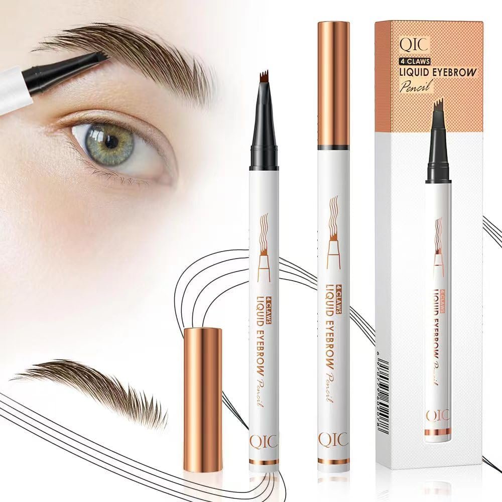 2 Pcs Microblading Eyebrow Pen, 2025 Upgraded 3D Waterproof 4-Tip Eyebrow Pencil, Natural Makeup Long-Lasting Fine Stroke Magic Eyebrow Pencil for Women Stay on All Day (Black Brown(2 Pcs))