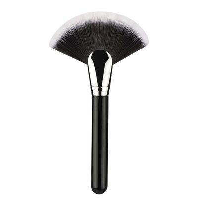 2 Pcs Large Fan Makeup Brushes Set - Facial Powder, Blusher & Concealer Cosmetic Brushes with Wood Handle and Synthetic Hair(Black Sliver)