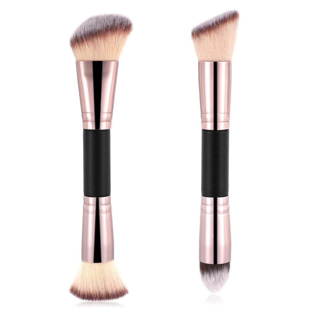 2 Pcs Dual-Ended Foundation Makeup Brushes Two-in-One Flat Concealer Brush Angled Foundation Makeup Application for Buffing Liquid Cream Blending Contour Face Brush