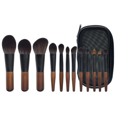 12 Pcs Mini Makeup Brush Set - Soft Fibre Hair Eyeshadow & Contour Brushes with Wooden Handle and Aluminum Ferrule(A)
