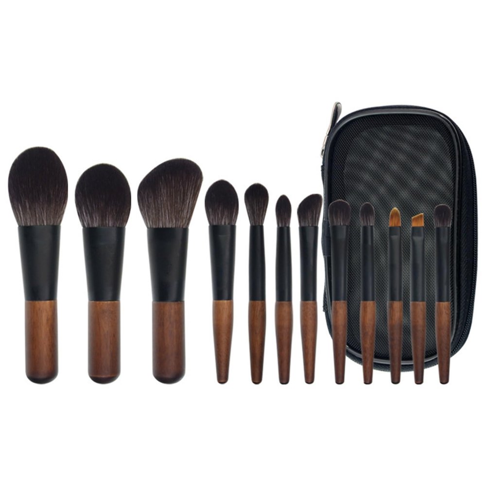 12 Pcs Mini Makeup Brush Set - Soft Fibre Hair Eyeshadow & Contour Brushes with Wooden Handle and Aluminum Ferrule(A)