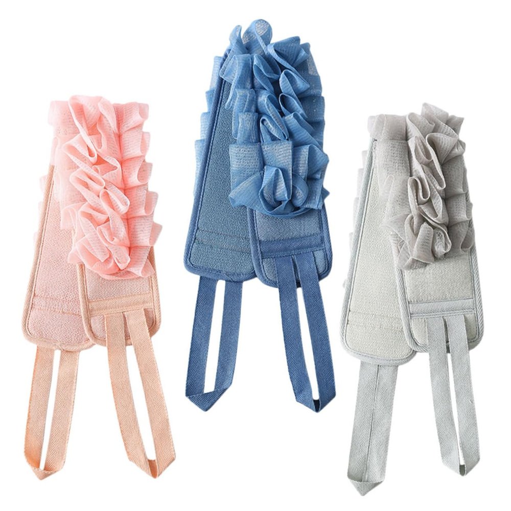 ARTSEWPLY 3pcs Back Shower Scrubber Exfoliating Bath Tool Double-Sided Bathing Accessory Long Handle Portable Bathing Strips