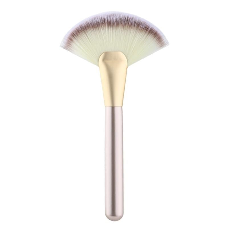 2 Pcs Large Fan Makeup Brushes Set - Facial Powder, Blusher & Concealer Cosmetic Brushes with Wood Handle and Synthetic Hair(Champagne)