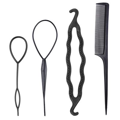 CTIRCHIU Portable 4-Piece Bun Hair Maker Set Black Adjustable Bun Maker and Braid Ponytail Clips for Women Easy Styling Tools for Hair Types