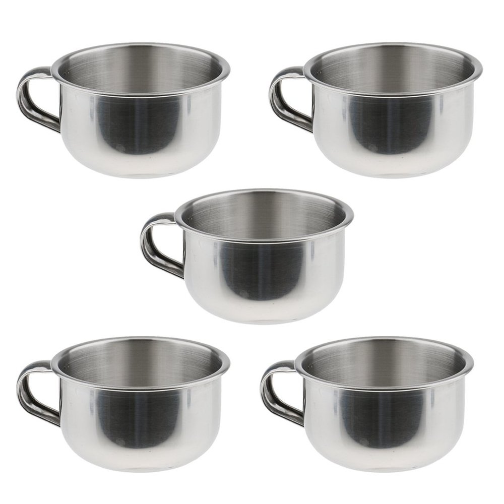 getuse 5 Pcs Stainless Steel Men's Shaving Bowl for Beard Brush - Rust Proof Grooming Mug with Handle - 2 Inch Height 3.2 Inch Diameter