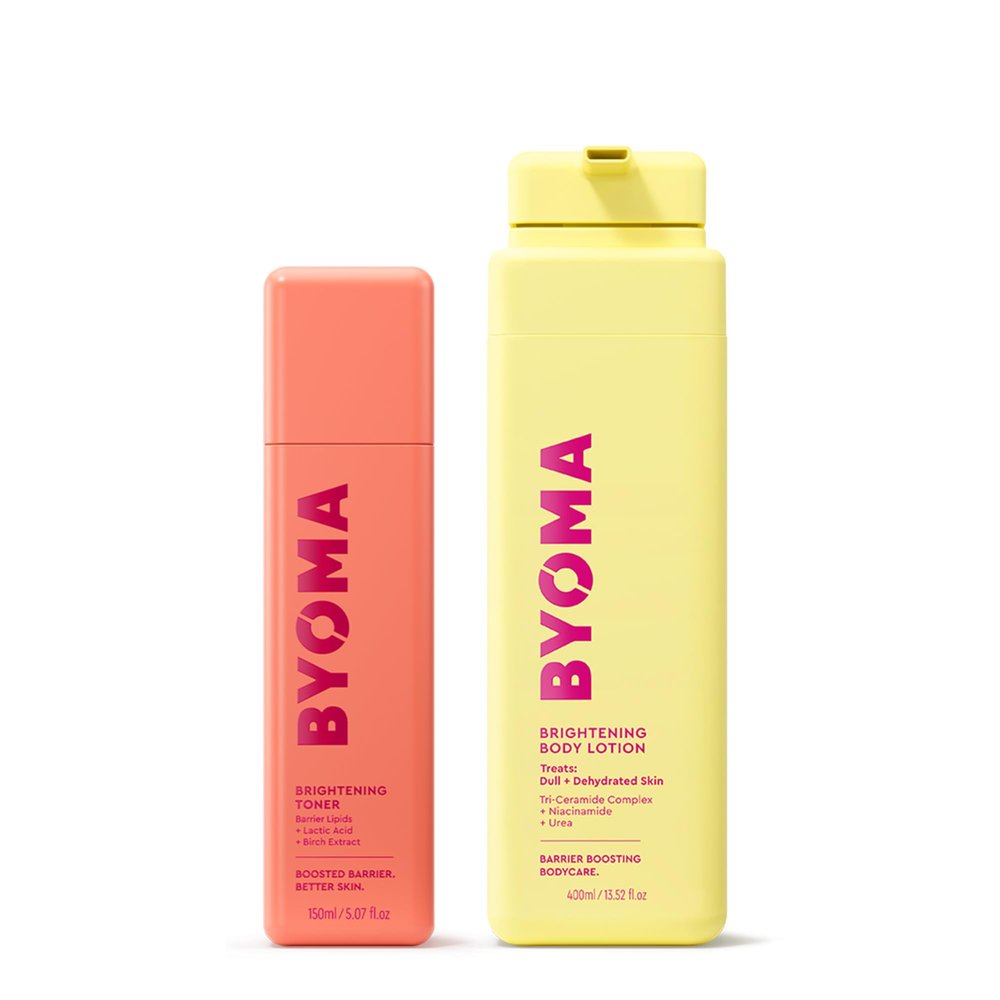 BYOMA Brightening Toner & Body Lotion Bundle - Exfoliating Face Toner + Moisturizing Body Cream with Niacinamide & Azelaic Acid - Hydrates, Evens Tone & Supports Barrier - 5.07 + 13.52 fl oz