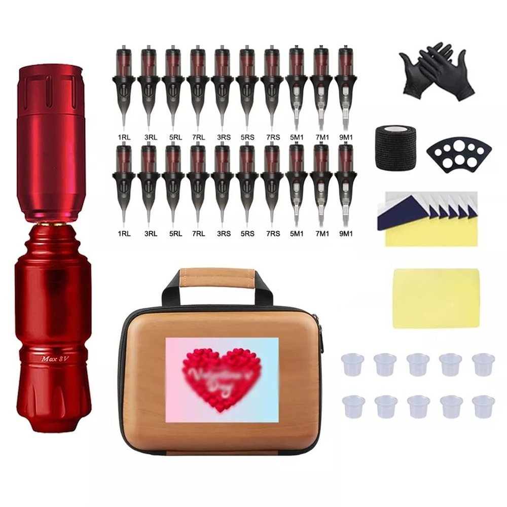 Rocket Tattoo Machine Set Professional Motor Tattoo Power Supply Interface Rotary Tattoo Machine Pen Kits(white-Dinosaur Doodle4)