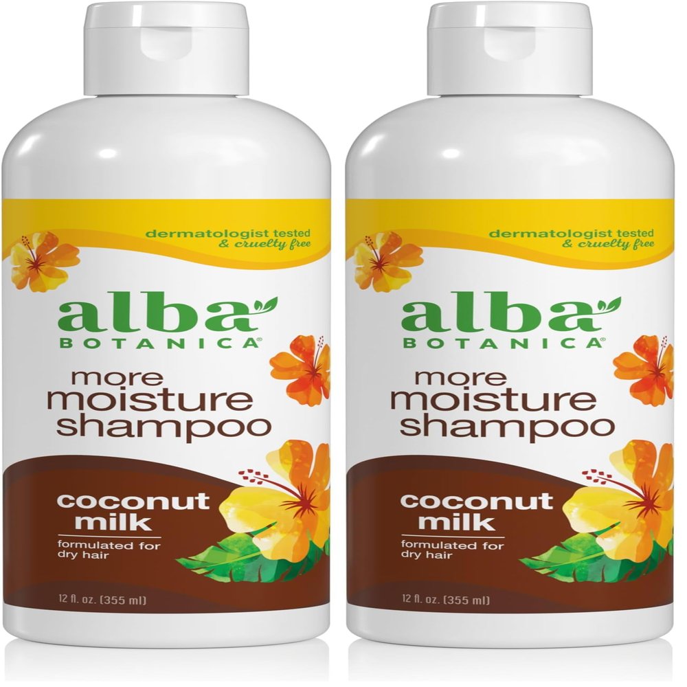 Alba Botanica More Moisture Shampoo, Coconut Milk, 12 Oz (Packaging May Vary) (Pack of 2)