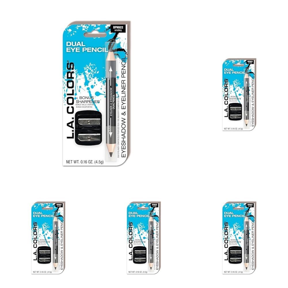 L.A. COLORS Dual Liner & Shadow Pencil w/Sharpener (carded), Smokey CBPN922 (Pack of 5)
