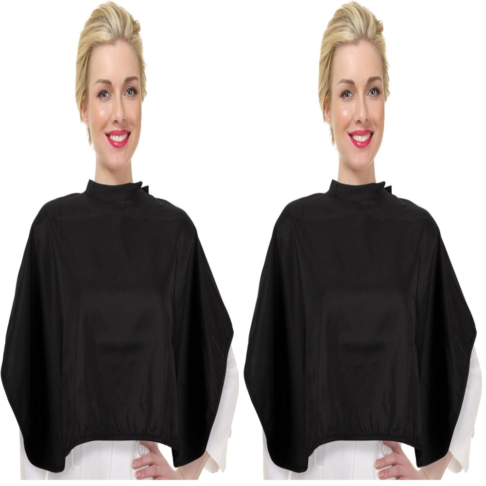 ForPro Low Fluorine Makeup Cape, Professional Mid-Length Beauty Cape with Adjustable Velcro Closure, 27.5" x 30", Black (Pack of 2)