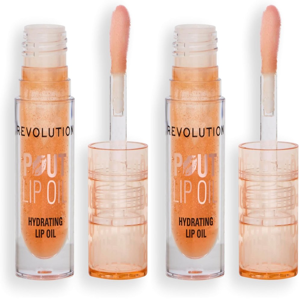 Revolution, Pout Lip Oil, Nourishing Tinted Lip Oil, High Shine, Non-Sticky Finish, Vegan & Cruelty-Free, Honey Shimmer, 0.13 oz (Pack of 2)