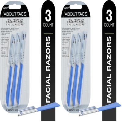 About Face Pro-Premium Facial Razors - 3 Beauty Groomers for Hair Removal, Ideal for Shaving, Exfoliating, Dermaplaning and Brow Shaping, Japanese Stainless Steel Gently Removes Facial Hair