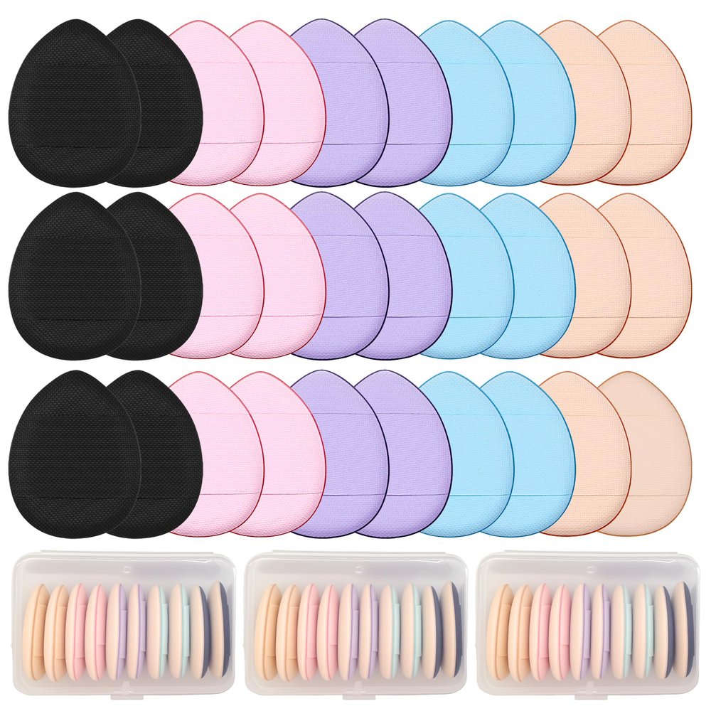 30 Pcs Mini Powder Puff & mini makeup sponge Setwith Storage Box - setting powder puff, Dual-Use (Dry/Wet) for Foundation, Concealer & Eyeshadow - Soft.Finger powder puff&makeup puff Makeup Sponge