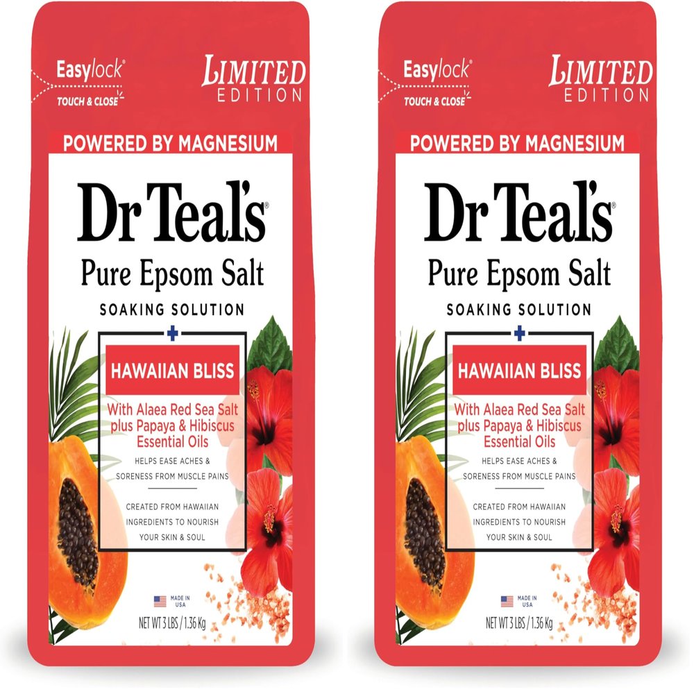 Dr Teal's Epsom Salt Magnesium Soak, Limited Edition Hawaiian Bliss, 3lbs (Pack of 2)
