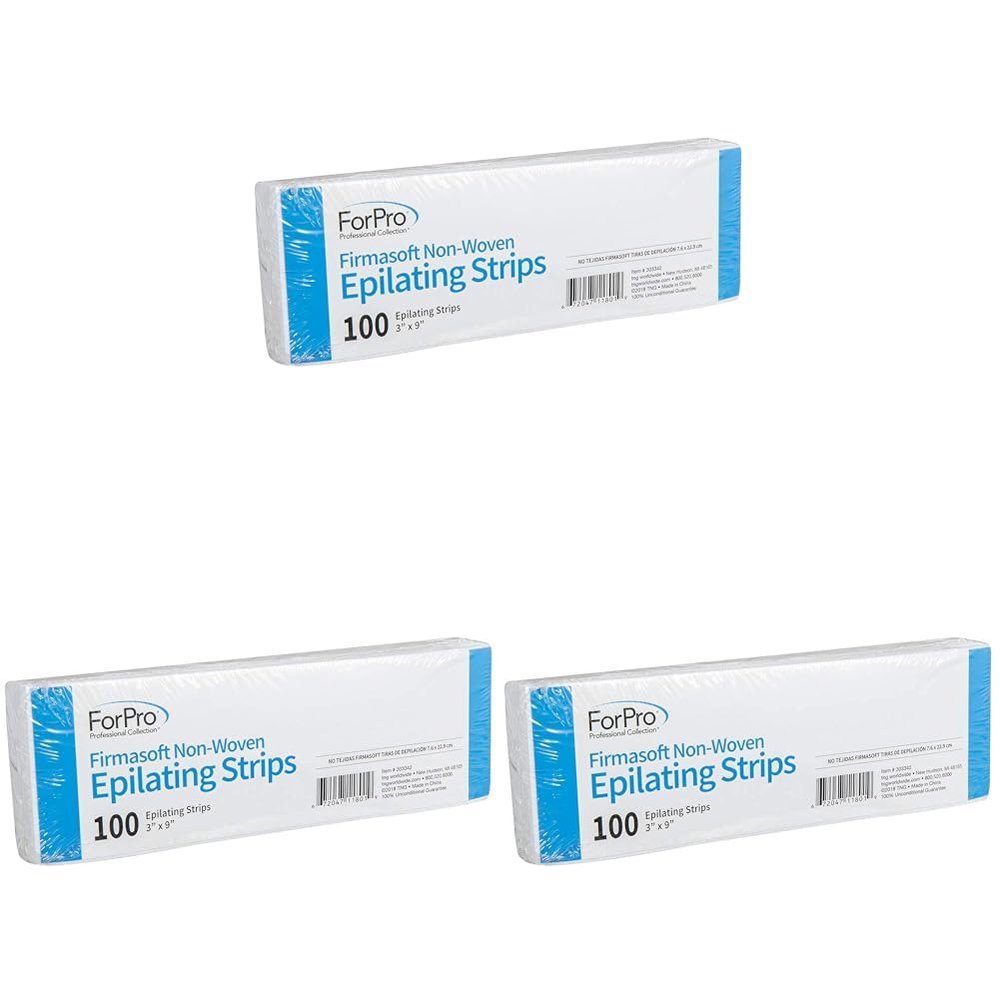 ForPro Professional Collection Firmasoft Non-Woven Epilating Strips, Tear-Resistant, 10% Thicker - Pre-Cut Strips for Hair Removal, White, 3 W x 9 L, 100-Count (Pack of 3)