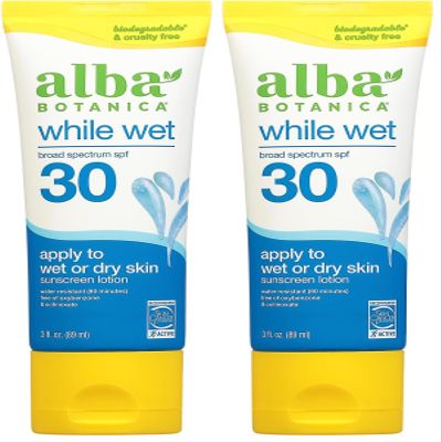 Alba Botanica, Sunscreen Lotion While Wet SPF 30, 3 Fl Oz (Pack of 2)