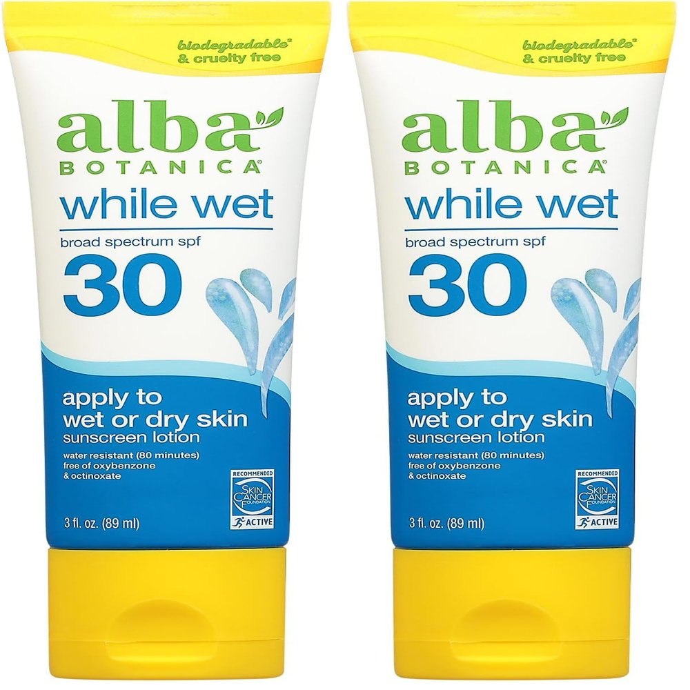 Alba Botanica, Sunscreen Lotion While Wet SPF 30, 3 Fl Oz (Pack of 2)