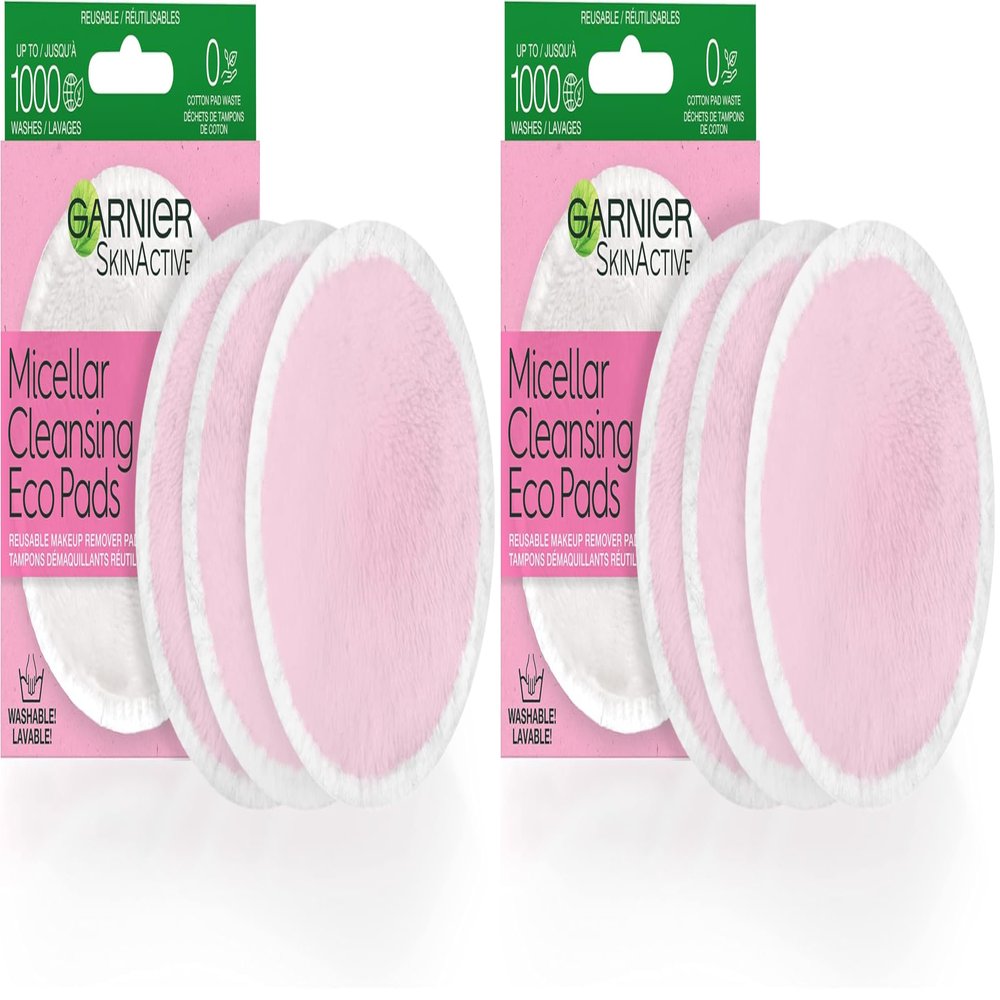 Garnier SkinActive Micellar Cleansing Eco Pads, Reusable, 3 Ultra-soft Microfiber Pads, 1 Count (Packaging May Vary) (Pack of 2)