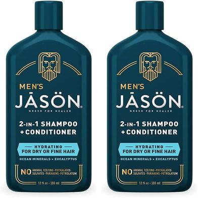 Jason Men's Hydrating 2-in-1 Shampoo and Conditioner, 12 oz (Pack of 2)