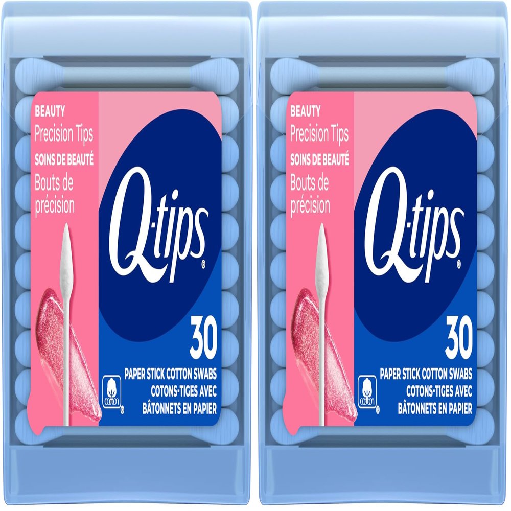 Q-tips Cotton Swabs Precision Tips, Travel Size Toiletries for Beauty and Home, 100% Cotton, 30 Count (Pack of 2)