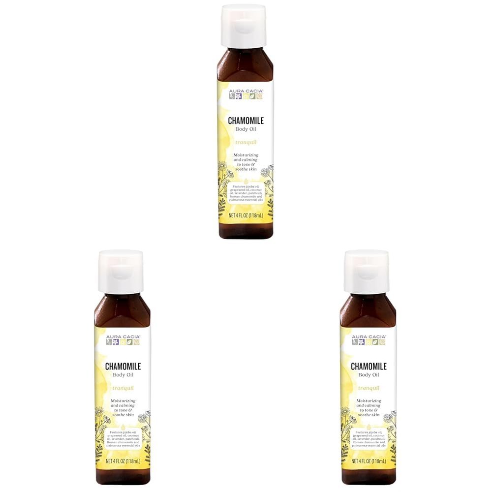 Aura Cacia Body Oil, Tranquil Chamomile, 4 Fluid Ounce (Pack of 3)