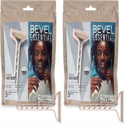 Bevel Essentials Disposable Safety Razors for Men, Double Edge Stainless Steel Blade Helps Prevent Nicks and Razor Bumps, Travel Essentials, 5 Count (Pack of 2)