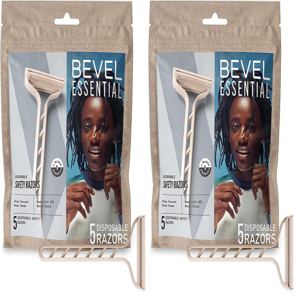Bevel Essentials Disposable Safety Razors for Men, Double Edge Stainless Steel Blade Helps Prevent Nicks and Razor Bumps, Travel Essentials, 5 Count (Pack of 2)