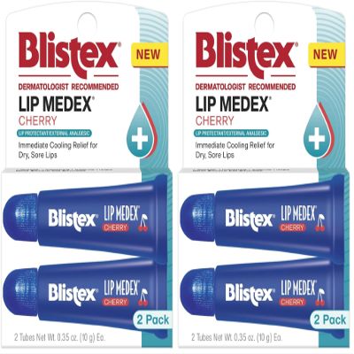 Blistex Cherry Lip Medex, 2 Count, 0.35 oz Each, Advanced Hydration, Medicated Relief with Cooling, Soothes and Protects, Restores Healthy Moisture Balance to Lips, 2 Pack