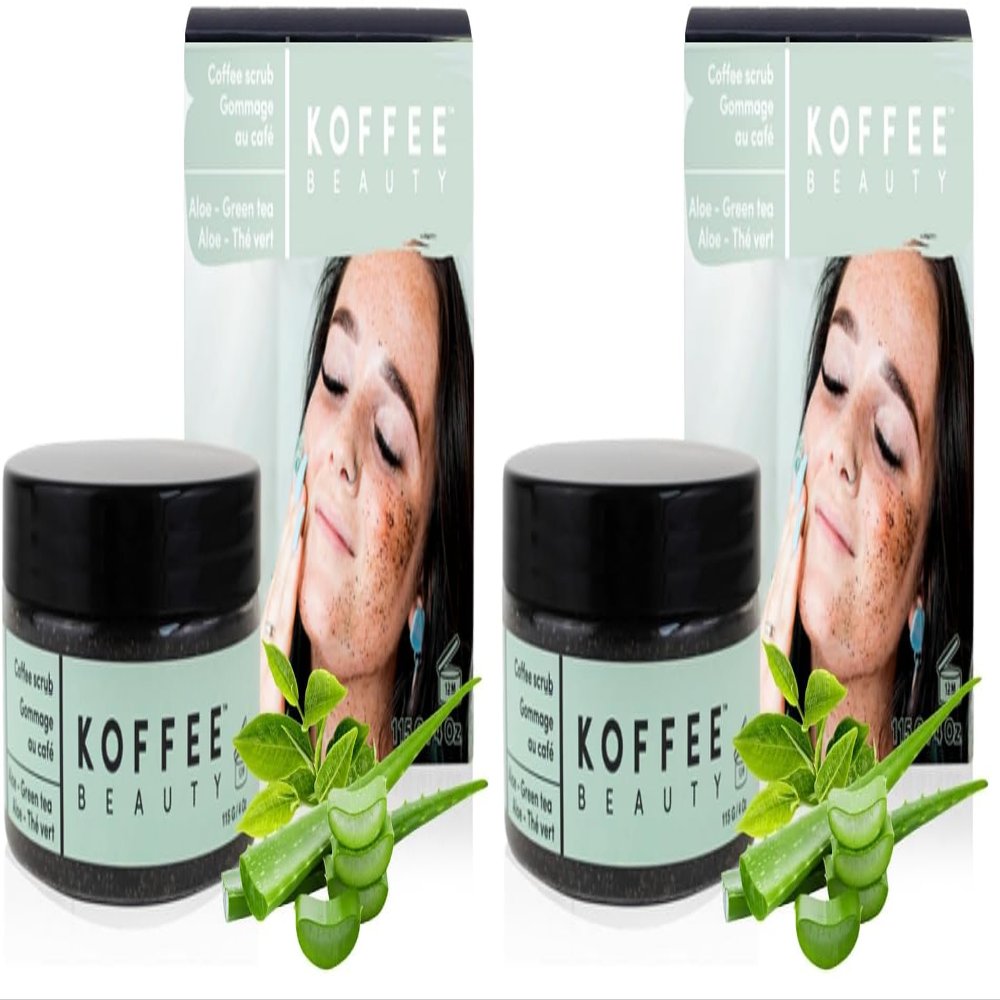 Koffee Beauty Aloe and Green Tea Coffee Scrub, 4 oz - Organic Exfoliating Body Scrub - Face Exfoliator with Soothing, Hydrating Oils - Restores Skin's Softness, Brightness - Fresh, Light Scent