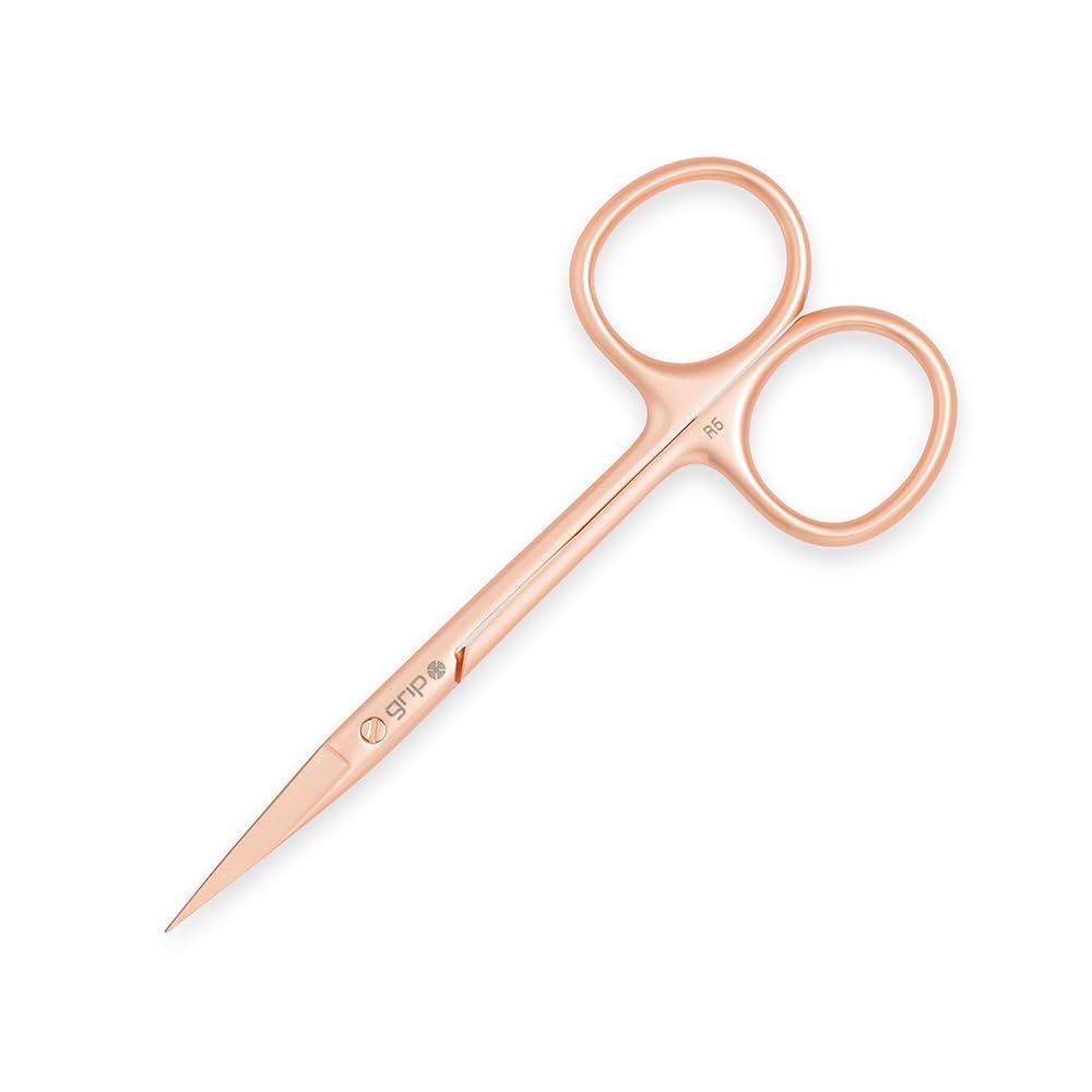 Grip Scissor Precision Rose Gold R5  Stainless Steel Beauty Scissors for Eyebrows, Facial Hair & Nail Trimming  Fine Tip with Non-Slip Rose Gold Finish for Detail Work