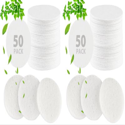 50-Count Compressed Facial Sponges, 100% Natural Cellulose Spa Sponge Perfect for for Daily Cleansing, Exfoliating, Removing Dead Skin and Makeup Removal (Pack of 2)