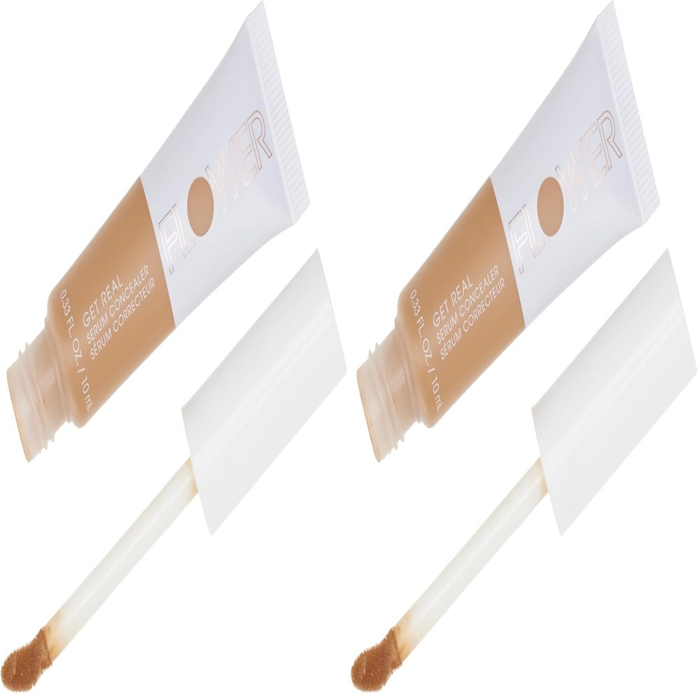 FLOWER BEAUTY By Drew Barrymore Get Real Serum Concealer - Brightens Skin + Blurs Blemishes - Hydrating Serum- Medium Deep (Pack of 2)