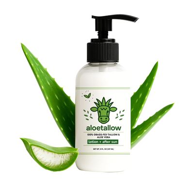 AloeTallow After Sun Lotion for Sunburn Relief & Tan Extender Aloe Vera & Grass Fed Tallow with Shea & Cocoa Butter Non-Toxic Daily Body Moisturizer for Dry Skin, Face & After Tanning