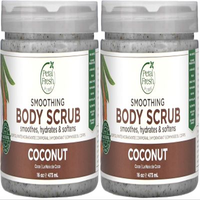 Petal Fresh Coconut Body Scrub, Smoothing Body Pudding, Natural, Gently Exfoliating, Daily Skincare, Vegan and Cruelty Free, 16 oz (Pack of 2)