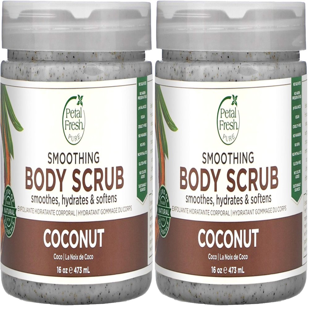 Petal Fresh Coconut Body Scrub, Smoothing Body Pudding, Natural, Gently Exfoliating, Daily Skincare, Vegan and Cruelty Free, 16 oz (Pack of 2)