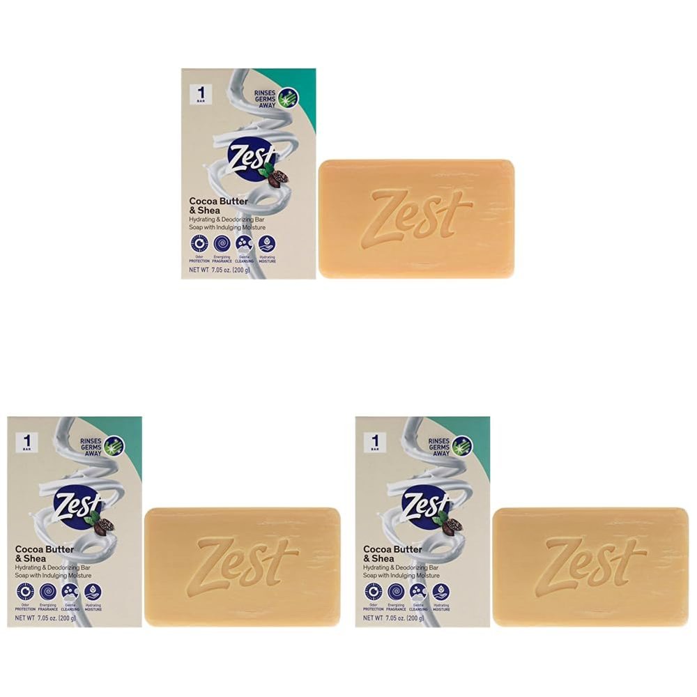 Zest Cocoa Butter & Shea Hydrating & Deodorizing Bar 7.05 oz (Pack of 3)