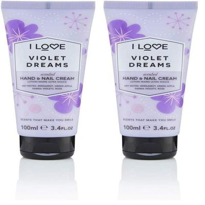 I Love Violet Dreams Scented Hand and Nail Cream - Hand Cream for Dry Hands - Vitamin E, Coconut Oil, and Shea Butter - Silicone Free - 3.4 oz (Pack of 2)