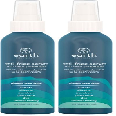 earth Anti-Frizz Serum - Hair Oil with Argan and Vegan Keratin - Lightweight Serum Providing Thermal Protection - Safe for All Hair Types - 6 oz (Pack of 2)