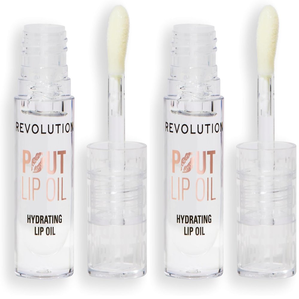 Revolution, Pout Lip Oil, Nourishing Tinted Lip Oil, High Shine, Non-Sticky Finish, Vegan & Cruelty-Free, Lychee Clear, 0.13 oz (Pack of 2)