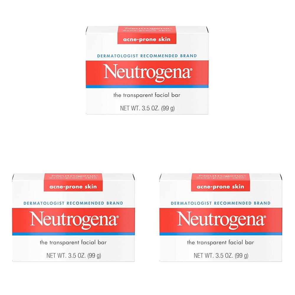Neutrogena Facial Cleansing Bar Treatment for Acne-Prone Skin, Non-Medicated & Glycerin-Rich Formula Gently Cleanses without Over-Drying, No Detergents or Dyes, Non-Comedogenic, 3.5 oz (Pack of 3)
